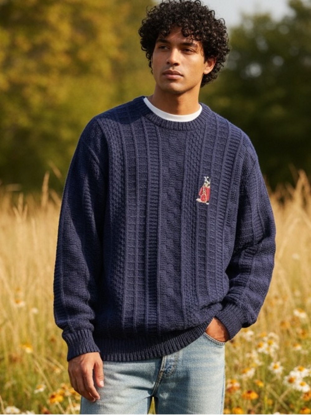 Carmel Golf Cotton Sweater Sz XL Tall Navy Blue Embroidered Classic USA Vintage
